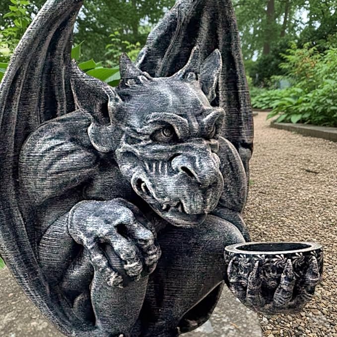 OLOMA Gothic Gargoyle Garden Statue Dramatic Outdoor Sculpture Heavy Stone with Protective Resin Coating Decorative Figure for Garden Weather Resistant Outdoor Indoor Patio Decor