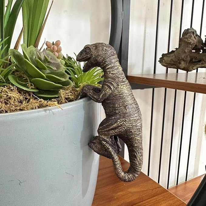 Dinosaur Flower Pot Hugger Figurines, Dinosaur Statue Planter Decor for Garden Yard Fence Balcony Home Plant Decoration Gifts