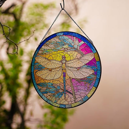 Stained Glass Window Hanging,20cm/7.87inch Dragonfly Hand-Painted Sun Catcher Garden Hangings Christmas Mother's Day, Valentine's Day Ornaments Festival Gift (B Style)