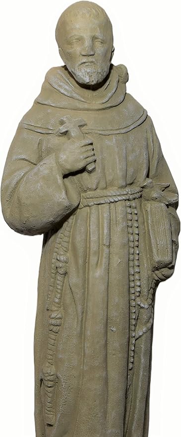 St Francis with Bird On Shoulder Statue 25in Tall Desert Sand Color