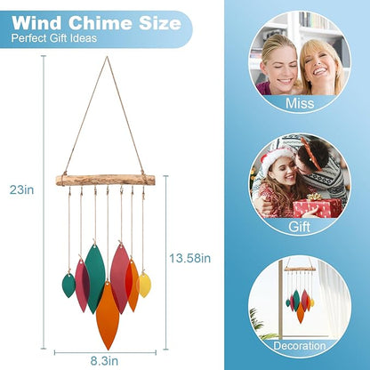 Sea Glass Wind Chimes Art Decor - Stained Glass Suncatcher Window Hanging, Driftwood Hand Crafted Design Beach Wind Chimes - Patio Garden Yard Decor Home Decor (Colorful)