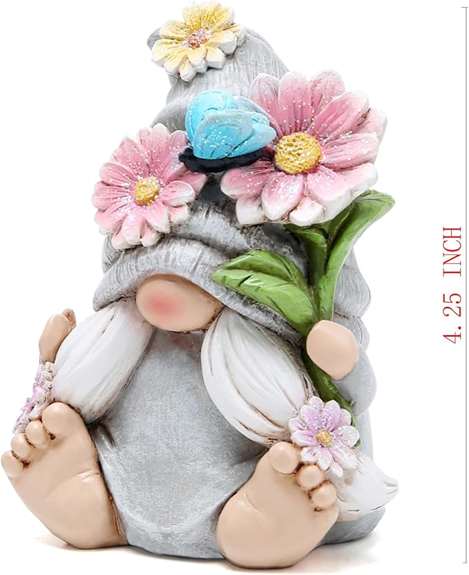 Hodao Flower Gnomes Ornaments Decor Gifts Summer Gnomes Figurines for Garden Decorations Spring Sculptures Gifts for Outdoor Decor for Mom, Grandma (Grey-Woman)