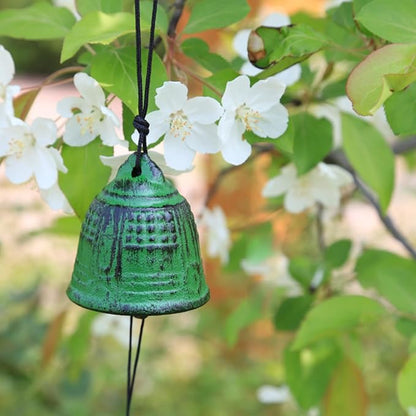 AUNMAS Wind Chimes for Outside, Japanese Cast Iron Wind Chime Zen Buddhist Temple Bell Design with Soothing Meditation Sound Unique Balcony Wnd Bell for Home Garden Decor(Green)
