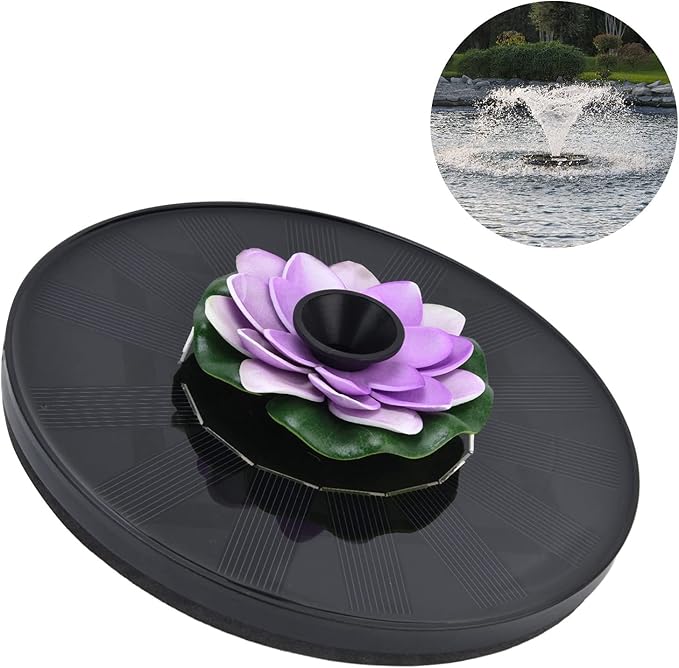Solar Powered Fountain Water Pump, Floating Mini Solar Fountain with 4 Spray Styles, 16cm Diameter - Environmentally Friendly, Easy Setup, Ideal for Birdbaths Garden Ponds (Lotus 3)