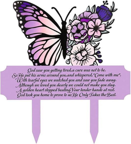 Memorial Grave Markers & Decorations - Weatherproof Metal Sympathy Plaques & Butterfly Stakes for Cemetery, Yard, Garden, Patio - Waterproof Remembrance Grave Stakes for Outdoors