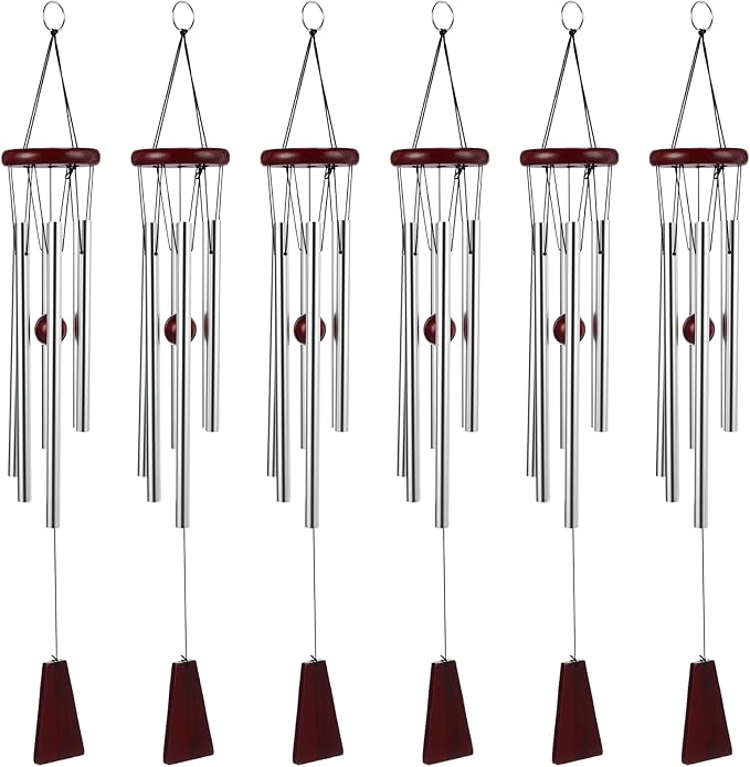 Yahenda 6 Pieces Rustic Wind Chimes 28 Inch Deep Tone Wind Chimes with 6 Aluminum Tubes Memorial Outdoors Soothing Melody for Farmhouse Garden Patio Home Decor (Silver)