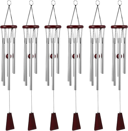 Yahenda 6 Pieces Rustic Wind Chimes 28 Inch Deep Tone Wind Chimes with 6 Aluminum Tubes Memorial Outdoors Soothing Melody for Farmhouse Garden Patio Home Decor (Silver)