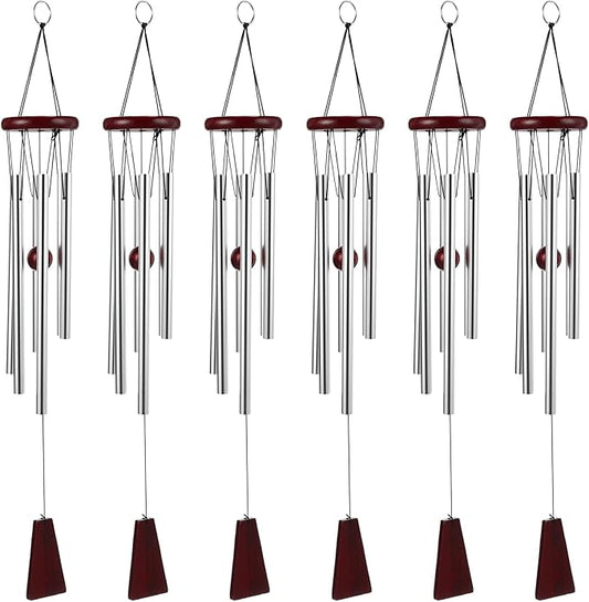 Yahenda 6 Pieces Rustic Wind Chimes 28 Inch Deep Tone Wind Chimes with 6 Aluminum Tubes Memorial Outdoors Soothing Melody for Farmhouse Garden Patio Home Decor (Silver)