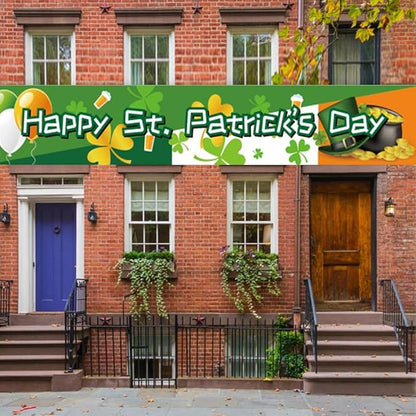 St Patricks Day Banner 120 * 20 inch St Happy St Patricks Day Decorations Backdrop Yard Signs Irish Holiday Decor Party Supplies Shamrock Buffalo Plaid Irishman Hanging Backdrop