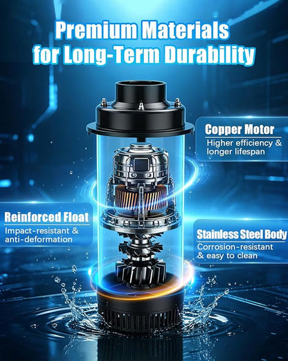 Pond Fountain Pump for Outdoor Pond – 1HP 750W 15000 GPH Submersible, 360° Circulation & Oxygenation, Dual Spray, Garden, Backyard, Fish Pond, Irrigation