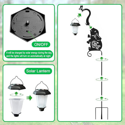 Metal Elephant with Solar Lantern Garden Stake,Garden Lights Solar Powered, Outdoor Decorations for Yard (Black Elephant)