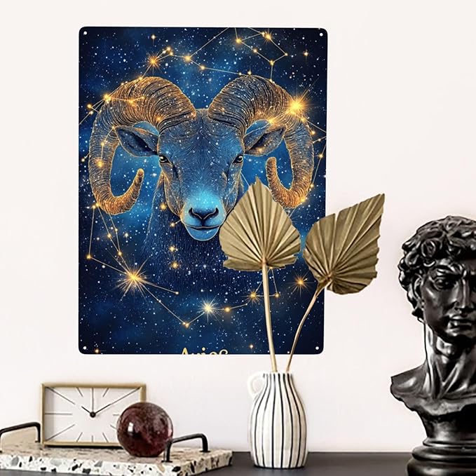 Aries of the Zodiac Signs,Metal tin sign,Exquisite plaque poster wall art decor,for living room,cafe,Yard,Patio,Bedroom,pub,club,Charming Artwork for Astrology Lovers,12x16 inch