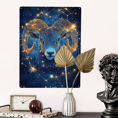 Aries of the Zodiac Signs,Metal tin sign,Exquisite plaque poster wall art decor,for living room,cafe,Yard,Patio,Bedroom,pub,club,Charming Artwork for Astrology Lovers,12x16 inch