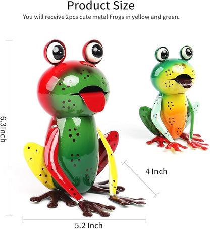 Cruis Cuka Metal Garden Decor Yard Art for Outside Set of 2 Cute Frogs Lawn Patio Ornaments Backyard Decorations Garden Gifts - (Yellow,Green)