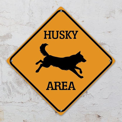 Caution Husky Crossing XING Tin Sign Husky Dog Area Warning Street Sign Husky Novelty Caution Road Sign for Yard Garage Garden Outdoor Porch 12x12in
