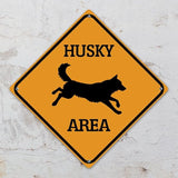 Husky Area Xing Caution Crossing Sign Husky Dog Metal Tin Sign Warning Sign Novelty Road Fence Yard Wall Decor For Indoor Outdoor Man Cave Highway 15x15in