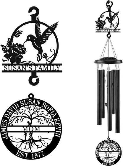 Personalized for Mom Grandma, Custom 37" Hummingbird Tree of Life Wind Chime Outdoor, Nana Birthday Gift, Great Grandmother Gift with Grandkids Names, Garden Decor