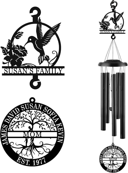 Personalized for Mom Grandma, Custom 37" Hummingbird Tree of Life Wind Chime Outdoor, Nana Birthday Gift, Great Grandmother Gift with Grandkids Names, Garden Decor