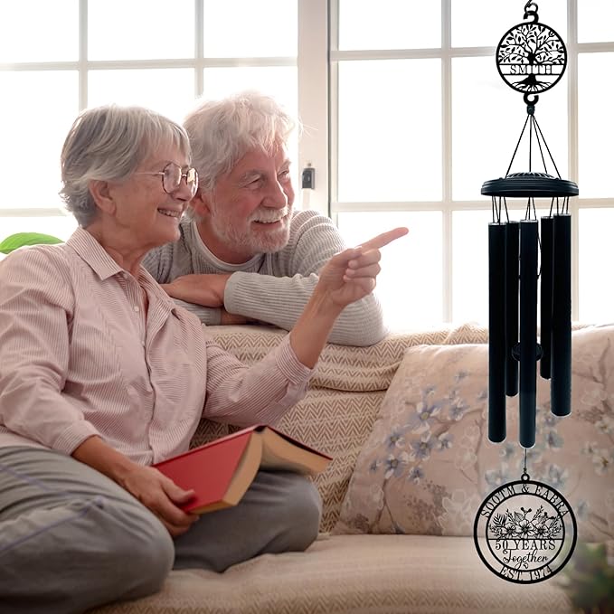 Personalized 50th/60th/25th/30th/40th/10th Anniversary Wind Chimes for Couple Parents, Personalized 50 Year Anniversary Chimes Metal Sign Gifts, Custom Metal Name Sign