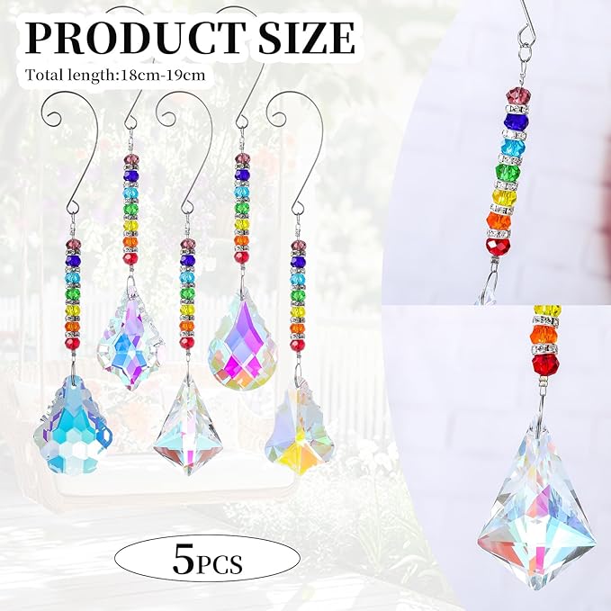 Pack of 5 Colorful Crystal Suncatcher Hanging Window Pendant Chandelier Drops Pendants,Hanging Glass Prisms Window Home Christmas Tree Decor