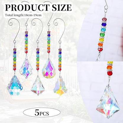 Pack of 5 Colorful Crystal Suncatcher Hanging Window Pendant Chandelier Drops Pendants,Hanging Glass Prisms Window Home Christmas Tree Decor