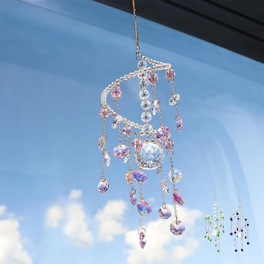 Geili Crystal Suncatchers for Windows Hanging,Spiral Crystal Sun Catchers Indoor Window,Boho Hanging Crystals for Decoration,Healing Wind Chimes Suncatcher Rainbow Maker for Outside(Pink)