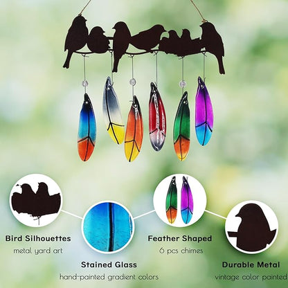Glass Wind Chime for Outside Metal Bird Yard Art Colored Glass Memorial Wind Chimes for Mom Loved One Gifts