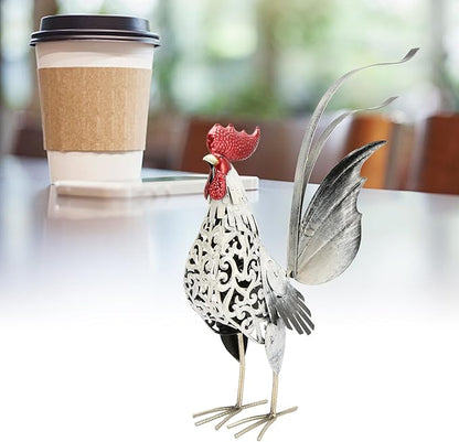 Chicken Decor, 15.6 x 19.7 x 4.6in Iron Garden Sculptures Statues Rooster Decor Extra Large Outdoor Sculptures Metal Yard Decor Ornaments Outdoor Sculpture, Rooster Ornament