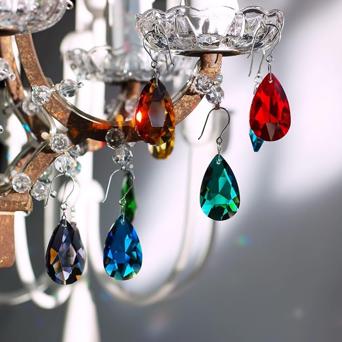 10pcs Teardrop Chandelier Crystals, Coloured 38mm Glass Chandelier Prism Pendant for DIY Jewelry, Suncatcher, Ornament, FengShui Decoration