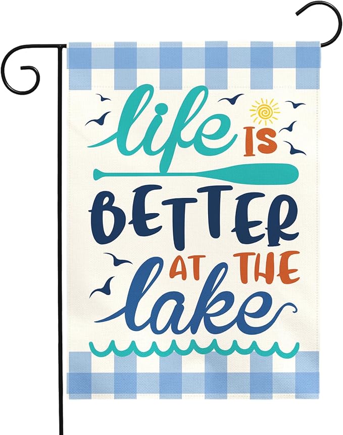 Life Is Better at the Lake Garden Flag Lake House Yard Flags Summer Coastal Cabin Dock Porch Patio Welcome House Banner Rustic Farmhouse Lakefront Home Outside Decoration 12x18 Inch