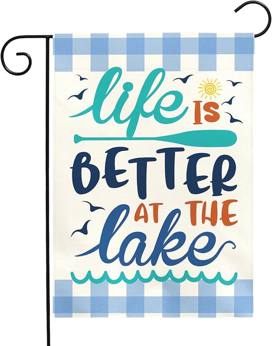Life Is Better at the Lake Garden Flag Lake House Yard Flags Summer Coastal Cabin Dock Porch Patio Welcome House Banner Rustic Farmhouse Lakefront Home Outside Decoration 12x18 Inch