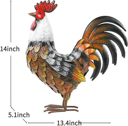 Kircust Garden Rooster Statues & Sculpture, Metal Chicken Animal Yard Art Lawn Ornament Figurines Artwork for Outdoor, Patio,Backyard and Home Kitchen Decoration