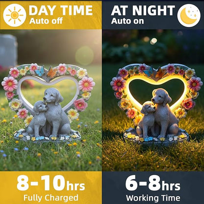 Solar Garden Statue - Heartwarming Dog Mom & Puppy Figurine with Glowing Heart - Outdoor Decor for Patio, Lawn, Yard, Porch - Housewarming, Birthday, Christmas, for Mom Women Grandma