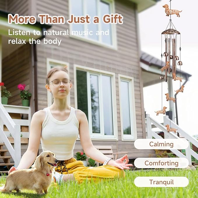 Dachshund Dog Wind Chimes for Outside,41" Metal Windchimes, Housewarming/Easter/Halloween/Festival Gifts for Women/Men, Pet Memorial Wind Chimes for Dogs, Dachshund Decor for Outside, Patio or Garden