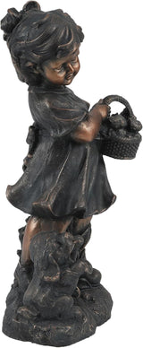 LuxenHome Garden Decor Statue,23" Fiber Stone Girl and Puppy Outdoor Statue, Bronze Garden Sculpture, Outdoor Art for Patio Courtyard Backyard Decor, House Warming Gifts