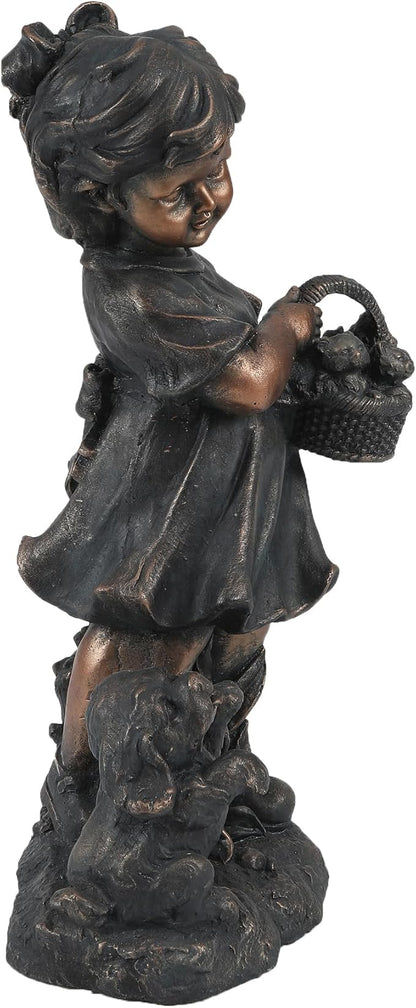 LuxenHome Garden Decor Statue,23" Fiber Stone Girl and Puppy Outdoor Statue, Bronze Garden Sculpture, Outdoor Art for Patio Courtyard Backyard Decor, House Warming Gifts