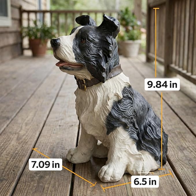 Elenon Dog Garden Statue Decorative for Yard, Black & White Border Collie Figurines Home Lawn Decor, Patio Kitten Tuxedo Statues Pets Memorial Ornament for Dog Lovers
