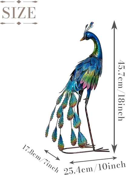TERESA'S COLLECTIONS Garden Decor, Peacock Garden Decor, Elegant Peacock with Colorful Painting,18", Waterproof Metal Garden Statues, Peacock Gifts, Birthday Gifts for Women Mom