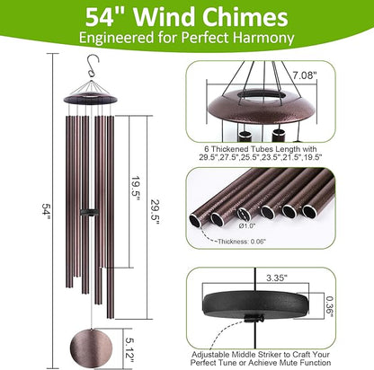 54" Large Wind Chimes for Outside Deep Tone - Gift Box Packaged, Soothing Windchimes Outdoors with 6 Thickened Aluminum Tubes for Garden Decor, Gifts for Parents, Friends and Loved Ones (Bronze)