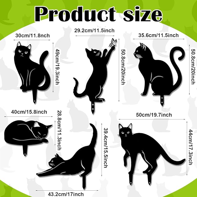 Tandefio 6 Pack Black Cat Garden Stakes Metal Cat Silhouette Decorative Garden Statues for Yard Art Outdoor Decor for Patio Lawn Farmhouse Ornament Cats Lover Gifts Bird Repellent Scaring Pest(Large)