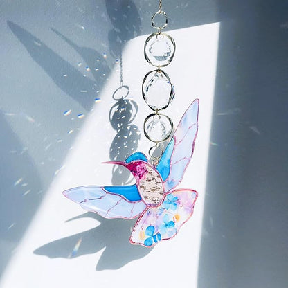 Blue Acrylic Hummingbird Flowers Garden Suncatcher Christmas Tree Window Hanging Home Decor Ornaments Crystal Prism Rainbow Maker Sun Catcher Appreciation Gifts for Mom Grandma Sister