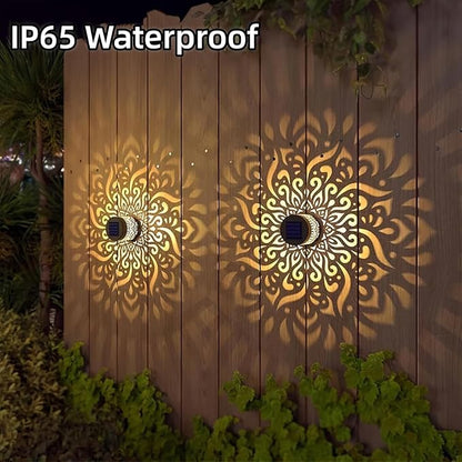 Decorative Solar Mandala Lights, Solar Mandala Lights Outdoor, Metal Solar Powered Outdoor Deck Step Wall Lights, Mandala Theme LED Waterproof Fence Light, for Garden Fence, Yard Decor (1PC)