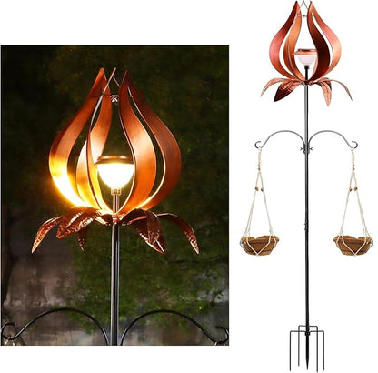 Solar Wind Spinner Outdoor Metal 83 Inch Windmill for Yard Garden Patio Decor Christmas Metal Yard Art Garden Easter Outdoor Decors Large Landscape Light with Shepherd Hooks Coconut Baskets