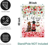 Dog Valentine House Flag 28 x 40 Double Sided Valentines Day Outdoor Decorations White Black Lab Garden Signs Chocolate Labrador Love Heart Yard Banner for Outside
