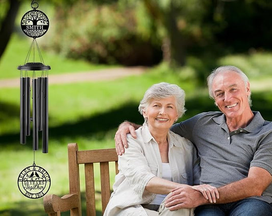 Personalized Anniversary Wind Chime Gift,15th 20th 25th 30th 35th 40th 50th 60th 65th 70th Any Year Anniversary Wedding Gift for Couple,Custom Wind Chime Gifts for Him or Her or Parents