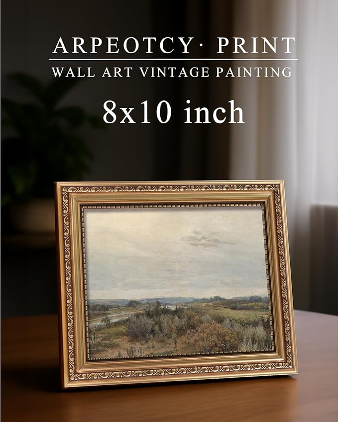 ARPEOTCY Vintage Gold Framed Wall Art, Nature Trees Landscape Rivers Retro Paintings, 8x10 inch Small Canvas Prints with Antique Frame, Victorian Wall Pictures Decor for Living Room Gallery Shelf
