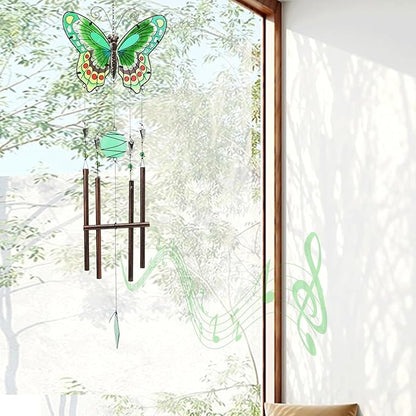 MUMTOP Butterfly Wind Chimes for Outside, Stained Glass Wind Chime Windchimes for Patio, Outdoor,Garden,Yard,Coastal,Window,Home Decor or Gifts for Women(Green)
