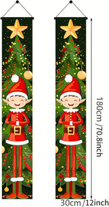 BlissYard Christmas Elf Door Banner 71x12 inch Christmas Tree Hanging Porch Banner Cute Holiday Decorations for Kids Front Door Xmas Party Fireplace Entryway Wall Decor Outdoor Sign