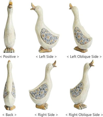 Artpaul Vintage Duck Statue for Garden - Handcrafted Duck Yard Decor with Floral Wing Patterns, Realistic Duck Gifts for Outdoor Lawn Ornaments, Patio & Home Decor
