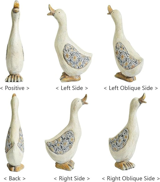 Artpaul Vintage Duck Statue for Garden - Handcrafted Duck Yard Decor with Floral Wing Patterns, Realistic Duck Gifts for Outdoor Lawn Ornaments, Patio & Home Decor